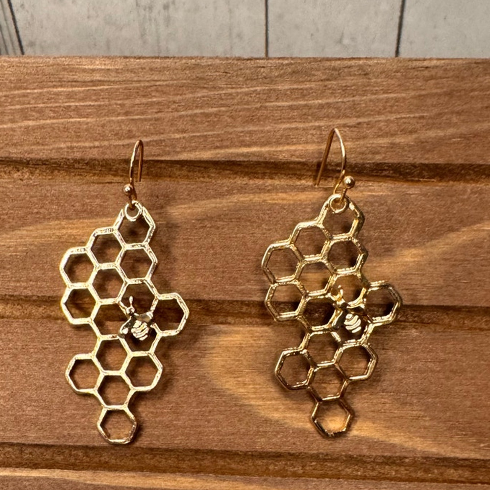 Honeycomb Bumblebee Gold Earrings Dangly Earrings Fashion Bee